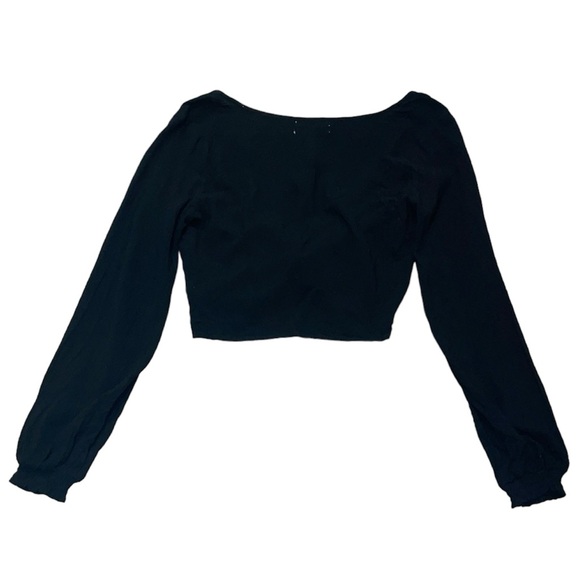 Women’s Urban Outfitters Black Long Sleeve Cropped Cross Front Top Size Small - Picture 3 of 5